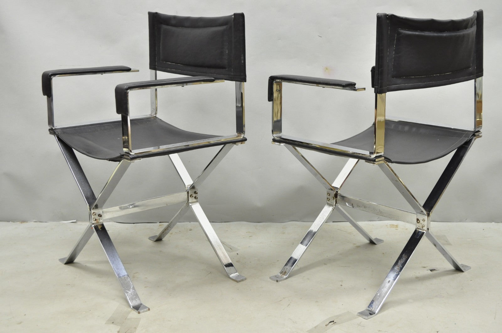 Vintage Alessandro Albrizzi Italy Mid Century Modern Chrome Director Chair Pair