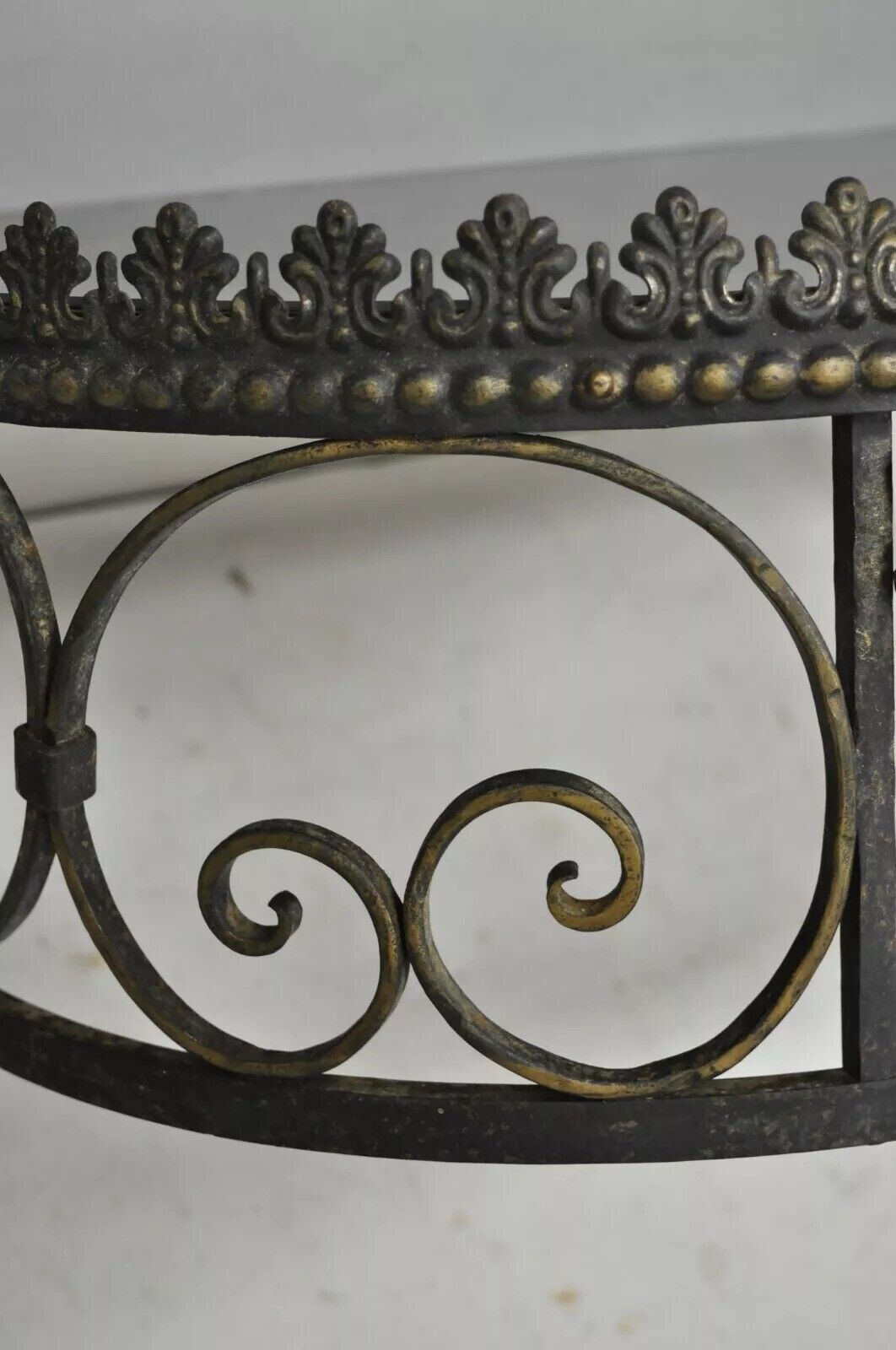 French Art Nouveau Wrought Iron Grapevine Maple Leaf Wall Mounted Console Table