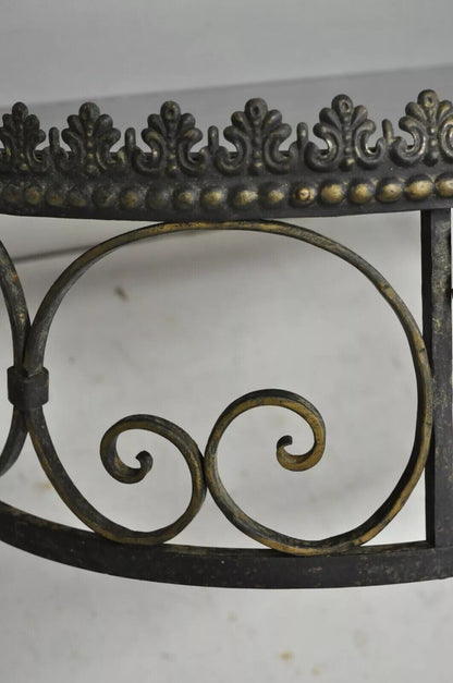 French Art Nouveau Wrought Iron Grapevine Maple Leaf Wall Mounted Console Table