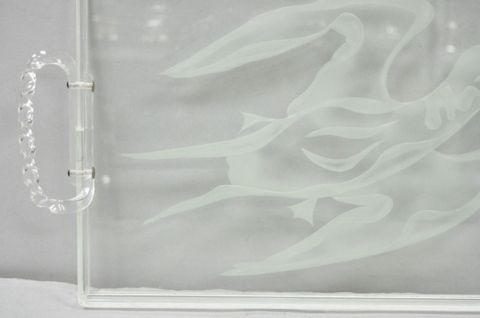 Vintage Mid Century Modern Dorothy Thorpe Style Etched Glass Bird Acrylic Tray