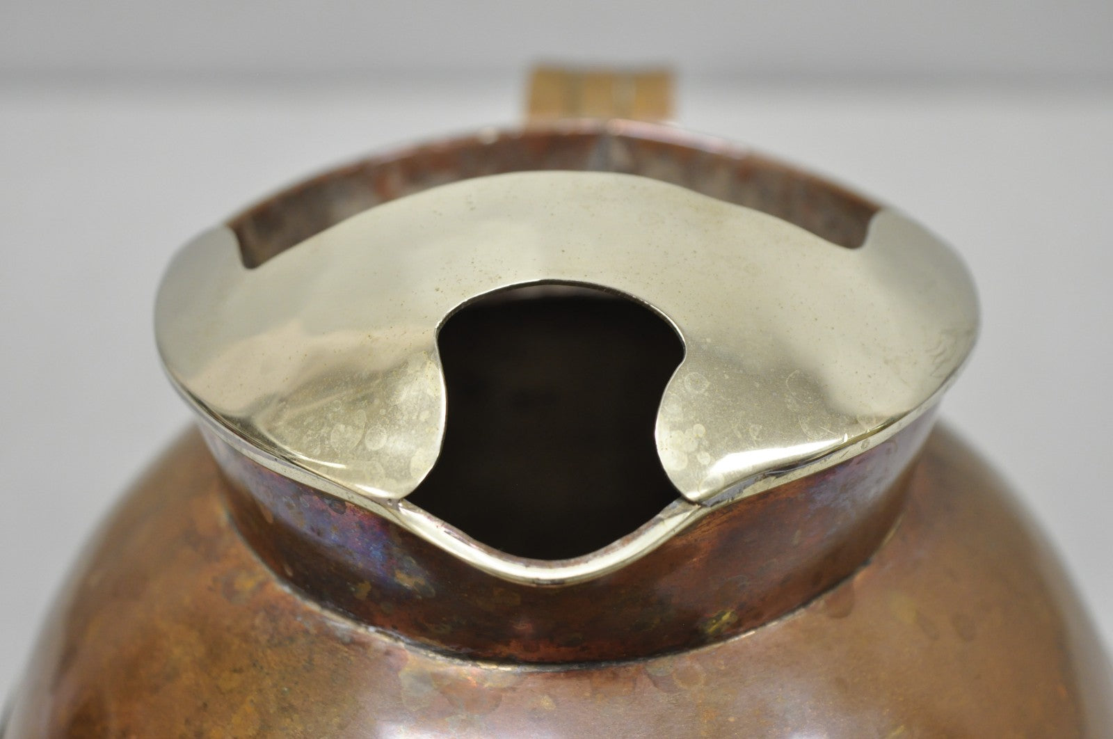 Vintage Artesanias Taxco Mexico Primitive Water Pitcher Silver Mounted Copper