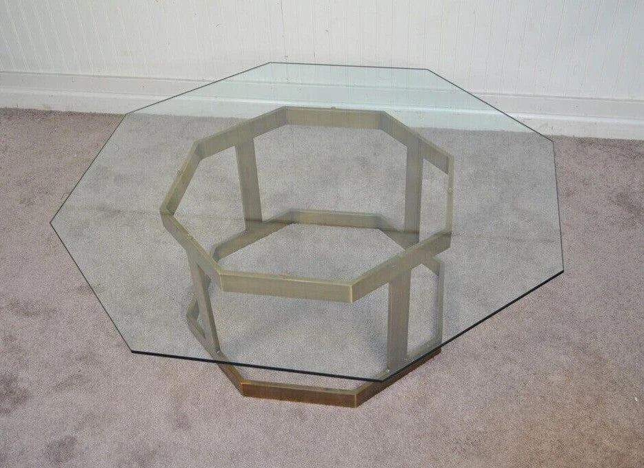 Vintage Mastercraft Hollywood Regency Brass & Octagonal Glass Coffee Table