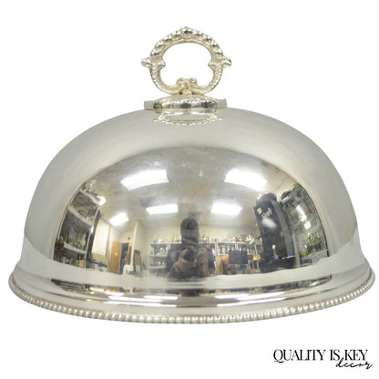 Vintage English Edwardian Style Silver Plated 10" Round Serving Dish Plate Cover