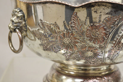 Antique English Regency Victorian Floral Repousse Lion Punch Bowl Ice Bucket