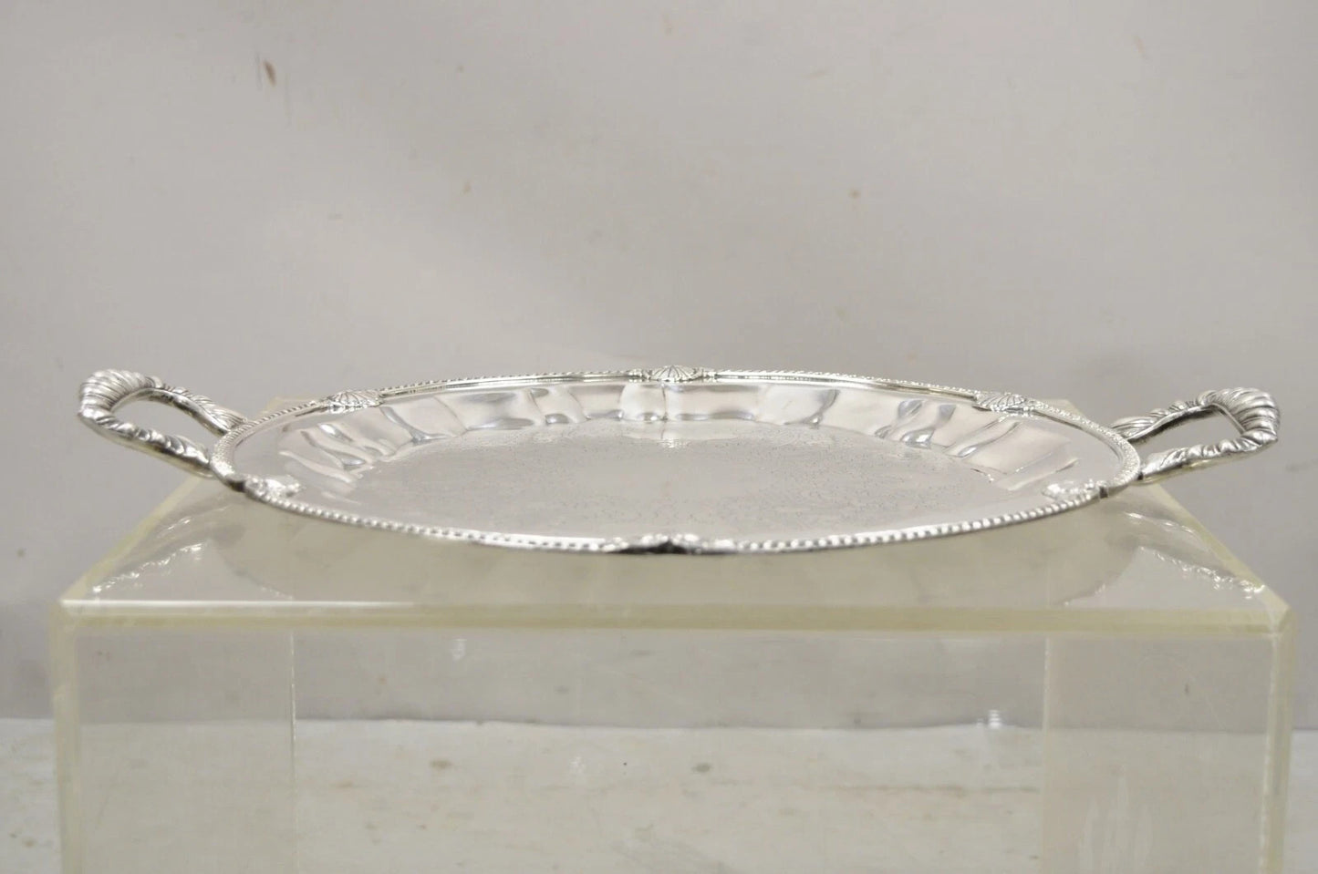 Vintage Federal Silver Co Silver Plated Round Twin Handle Bar Platter Tray