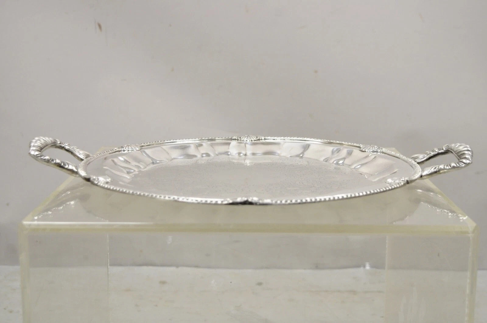 Vintage Federal Silver Co Silver Plated Round Twin Handle Bar Platter Tray
