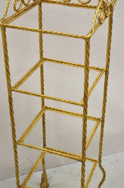 Italian Hollywood Regency Rope Tassel Gold 4 Tier Iron Etagere Shelf - a Pair