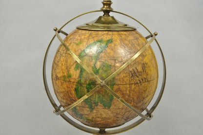 Vintage Italian Regency Style Brass & Wood Old World Globe Table Lamp by Hart