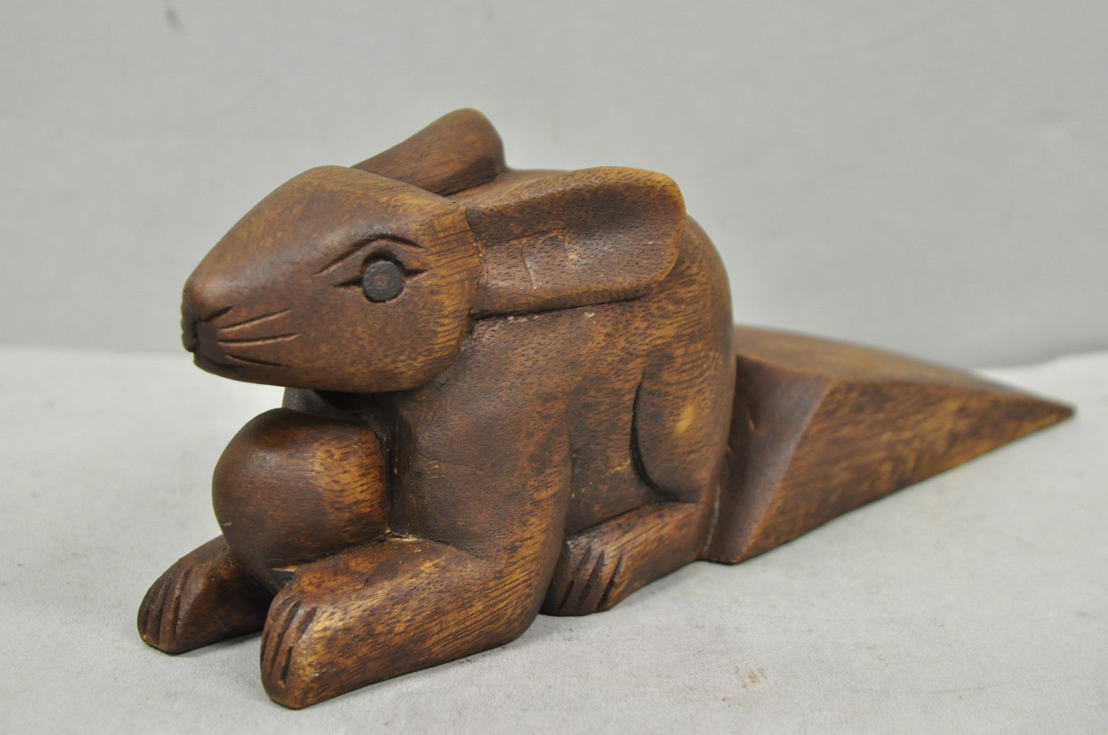 Folk Art Style Solid Carved Wood Bunny Rabbit Door Stop