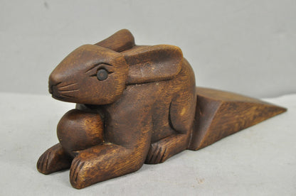 Folk Art Style Solid Carved Wood Bunny Rabbit Door Stop