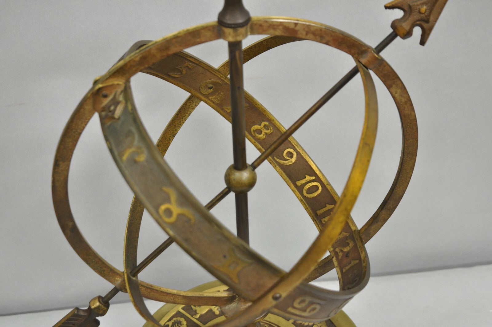 Vintage Neoclassical 3D Armillary Astrological Zodiac Bronze Patina Table Lamp