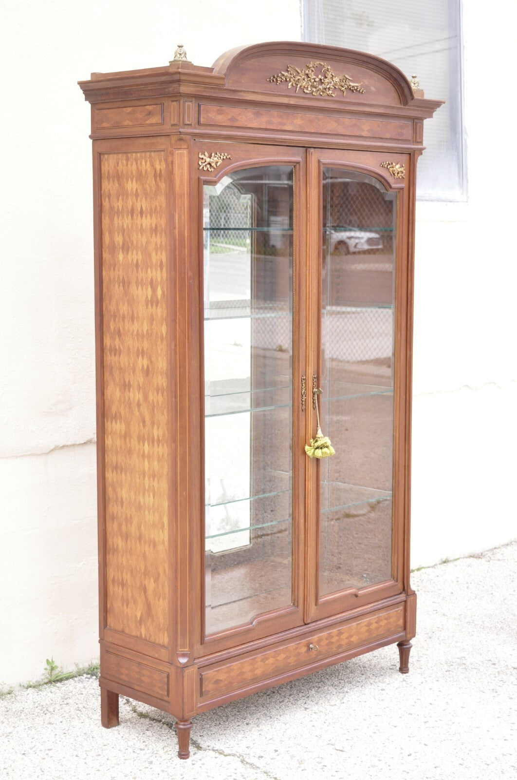Antique French Louis XVI Style 94" Curio China Display Cabinet Bookcase w Bronze