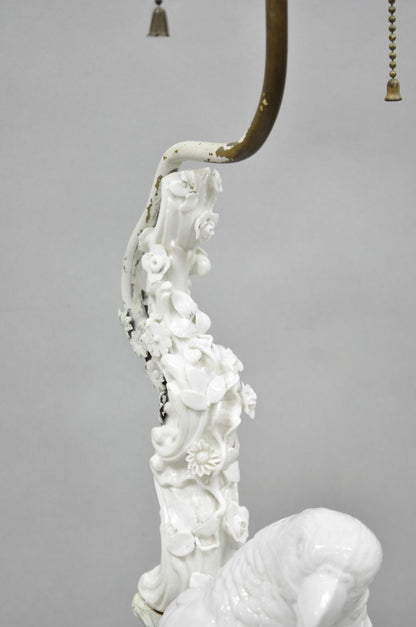 Antique Italian Blanc de Chine White Porcelain Perched Parrot Bird Table Lamp