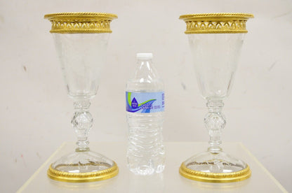 Antique French Louis XV Style Gold Gilt Bronze Crystal Glass Stem Goblet - Pair