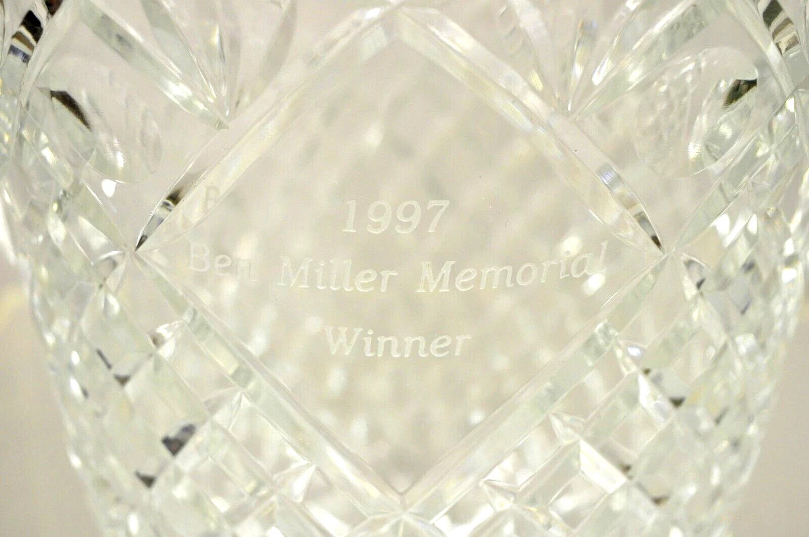 Vintage "1997 Ben Miller Memorial Winner" Diamond Cut Crystal Glass Ice Bucket