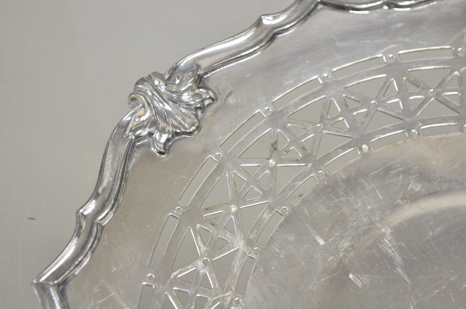 Vintage English Victorian Silver Plated Footed Round Pierced Serving Tray