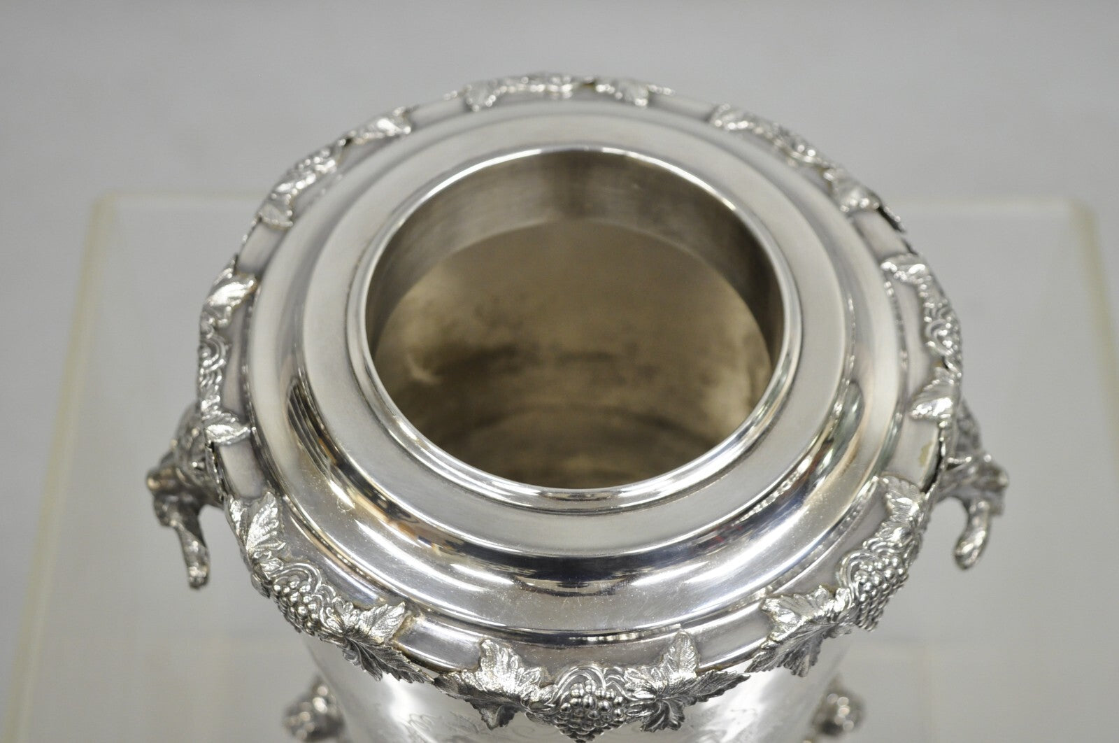 Antique English Victorian Wolf Handle Silver Plated Champagne Chiller Ice Bucket