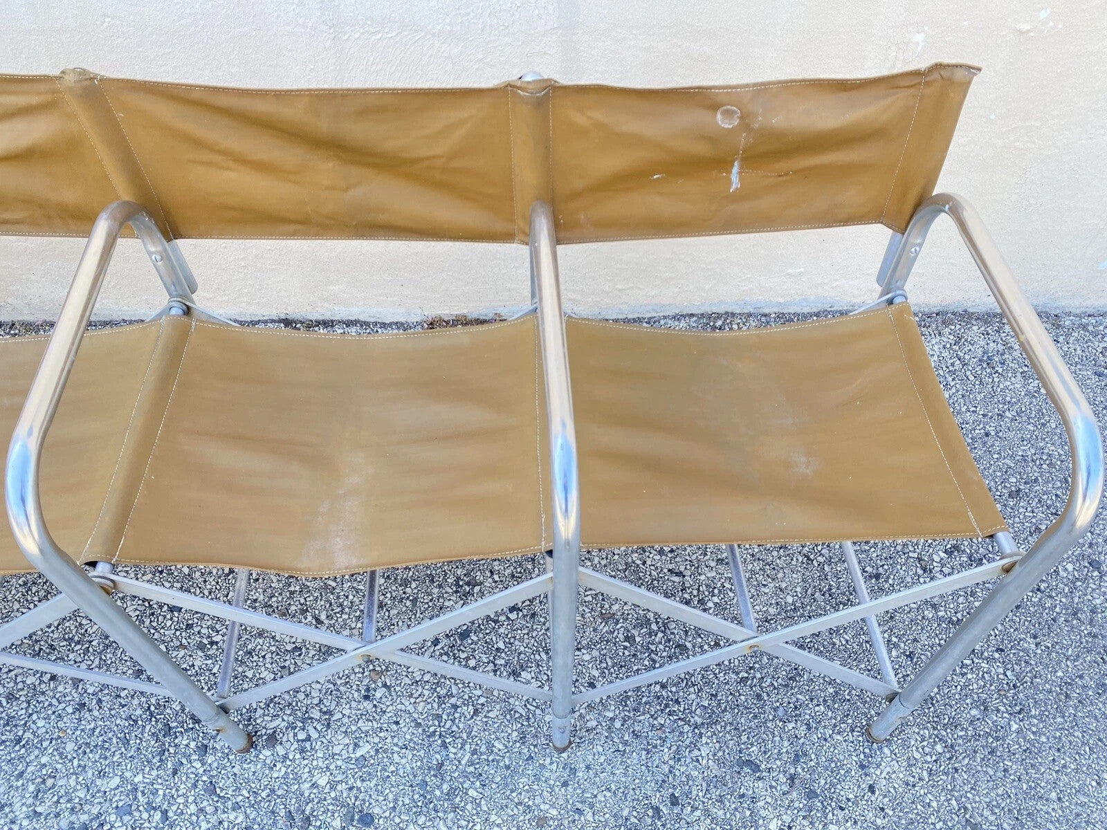 Vintage Crown Mfg 7 Seat Aluminum Canvas Folding Chair Camping Sports Team Bench