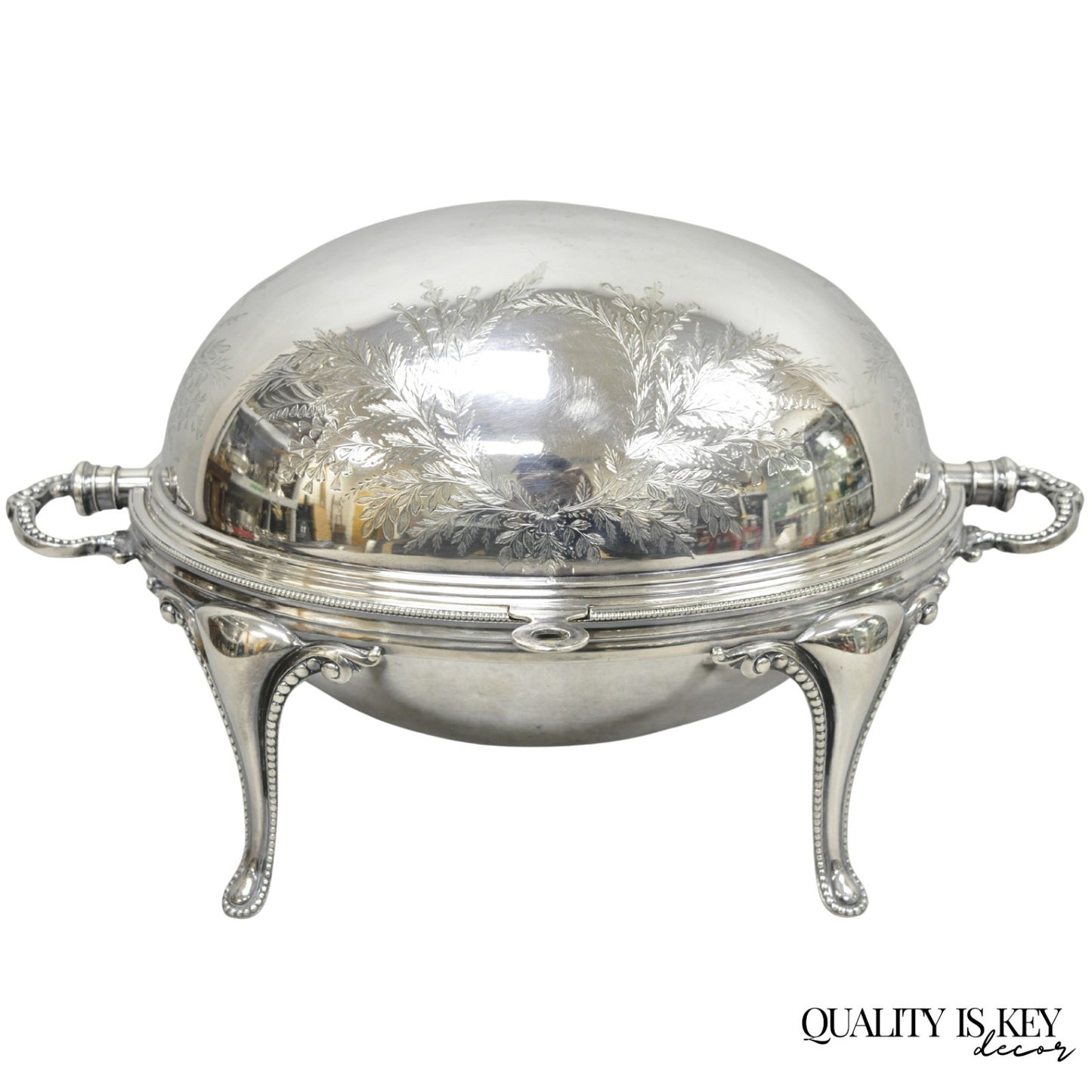 Antique Elkington & Co English Silver Plated Chafing Dish Revolving Dome Warmer