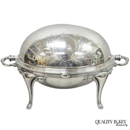 Antique Elkington & Co English Silver Plated Chafing Dish Revolving Dome Warmer