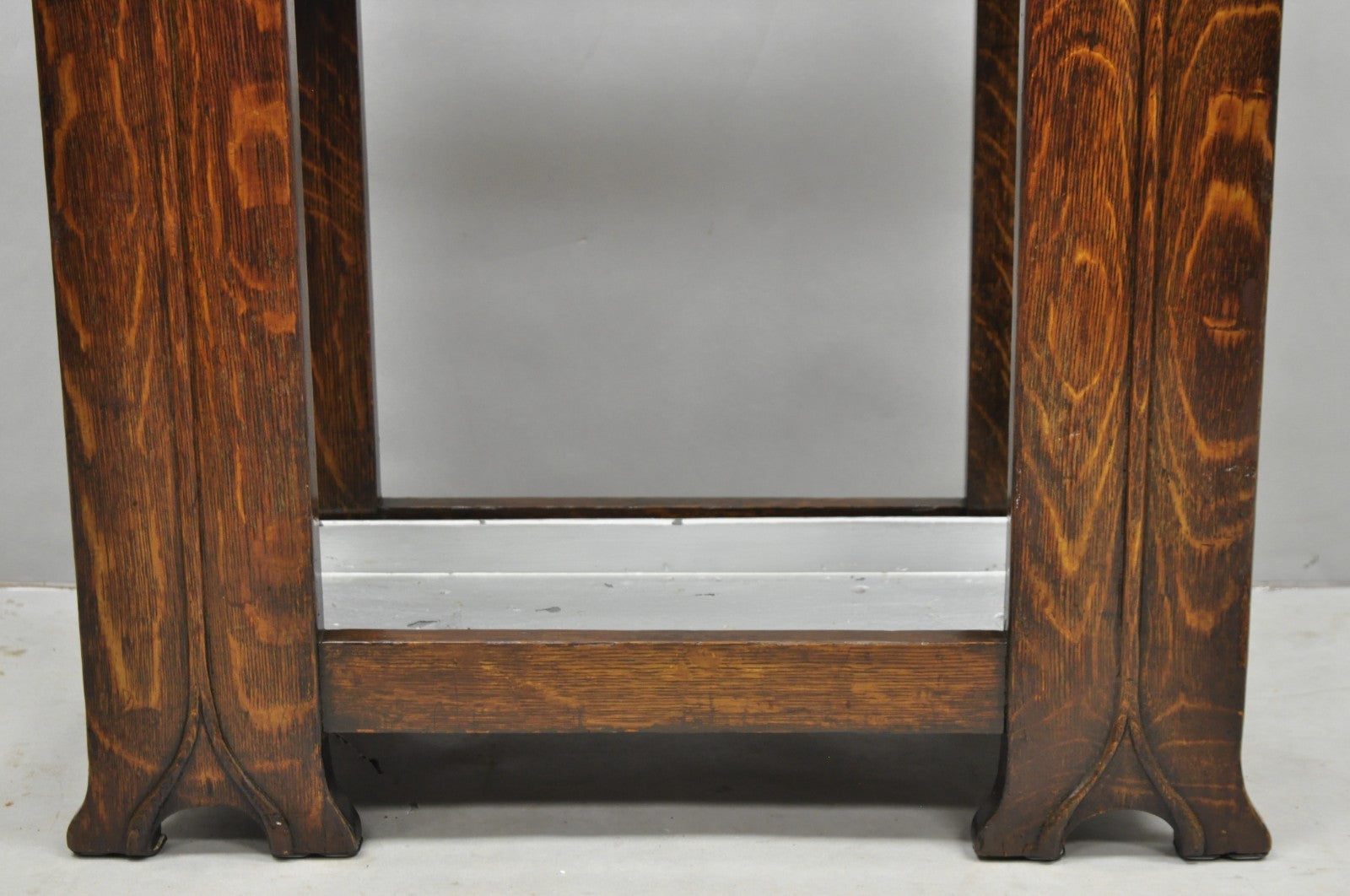 Antique Arts & Crafts Oak Wood Relief Carved Flower Umbrella Stand by MI Chair