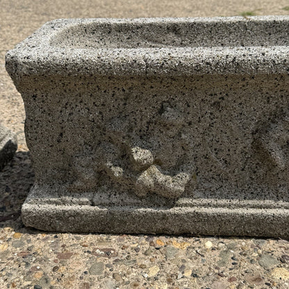 Vintage Neoclassical Style Concrete Cherub 36" Long Garden Planter Pots - a Pair