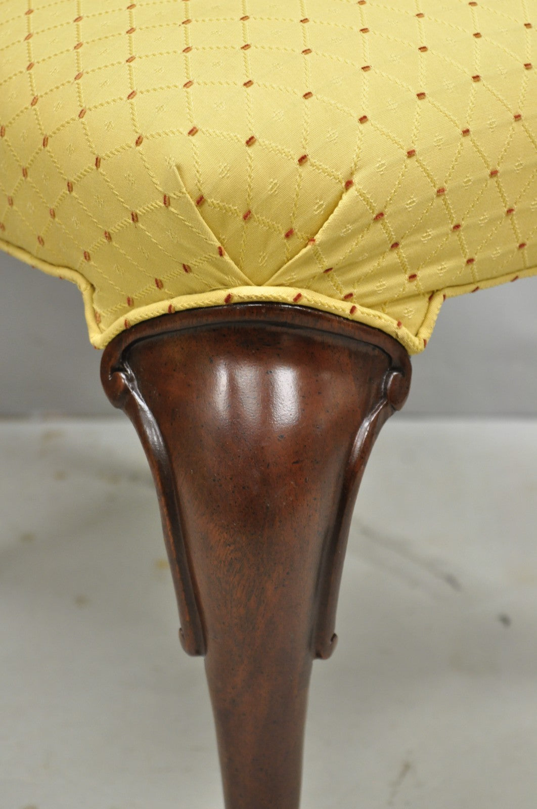 Vintage Queen Anne Style Cherry Wood Upholstered Dining Side Chairs - Set of 6