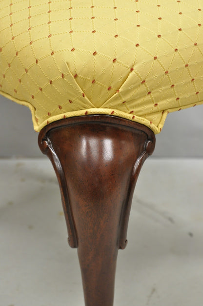 Vintage Queen Anne Style Cherry Wood Upholstered Dining Side Chairs - Set of 6
