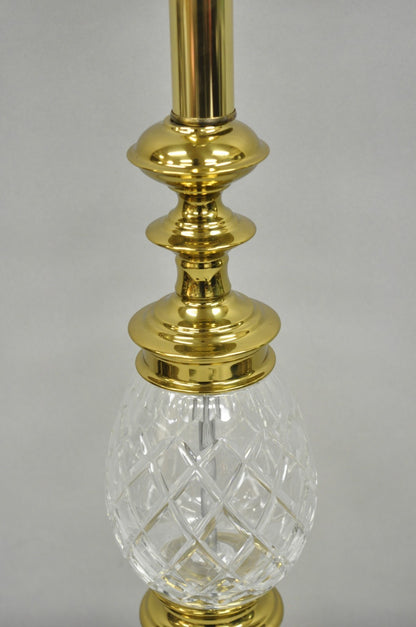 Vintage Hollywood Regency Crystal Glass Pineapple Column Brass Table Lamp
