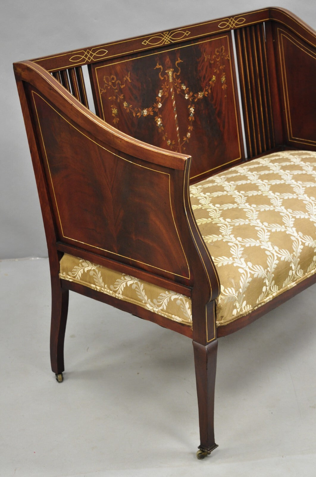 Antique Victorian Edwardian Mahogany Settee Loveseat w/ Mother of Pearl Inlay