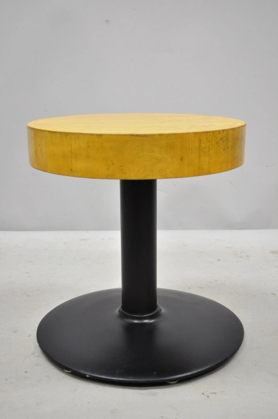Vintage Industrial Round Butcher Block Wood 18" Cast Iron Pedestal Base Stool