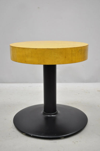 Vintage Industrial Round Butcher Block Wood 18" Cast Iron Pedestal Base Stool