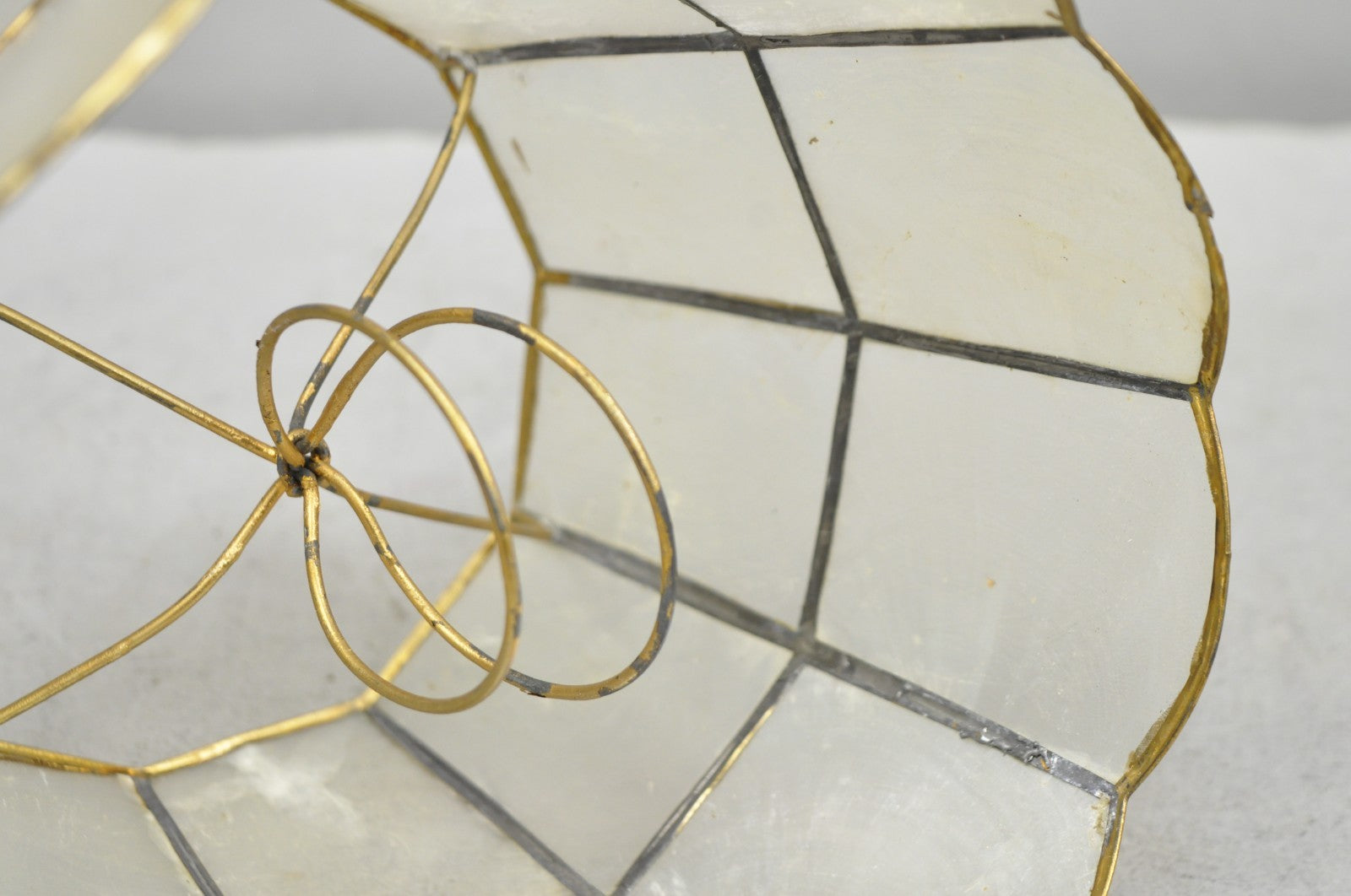 Vintage Italian Hollywood Regency Capiz Shell Gold 7.25 Round Clip On Lamp Shade