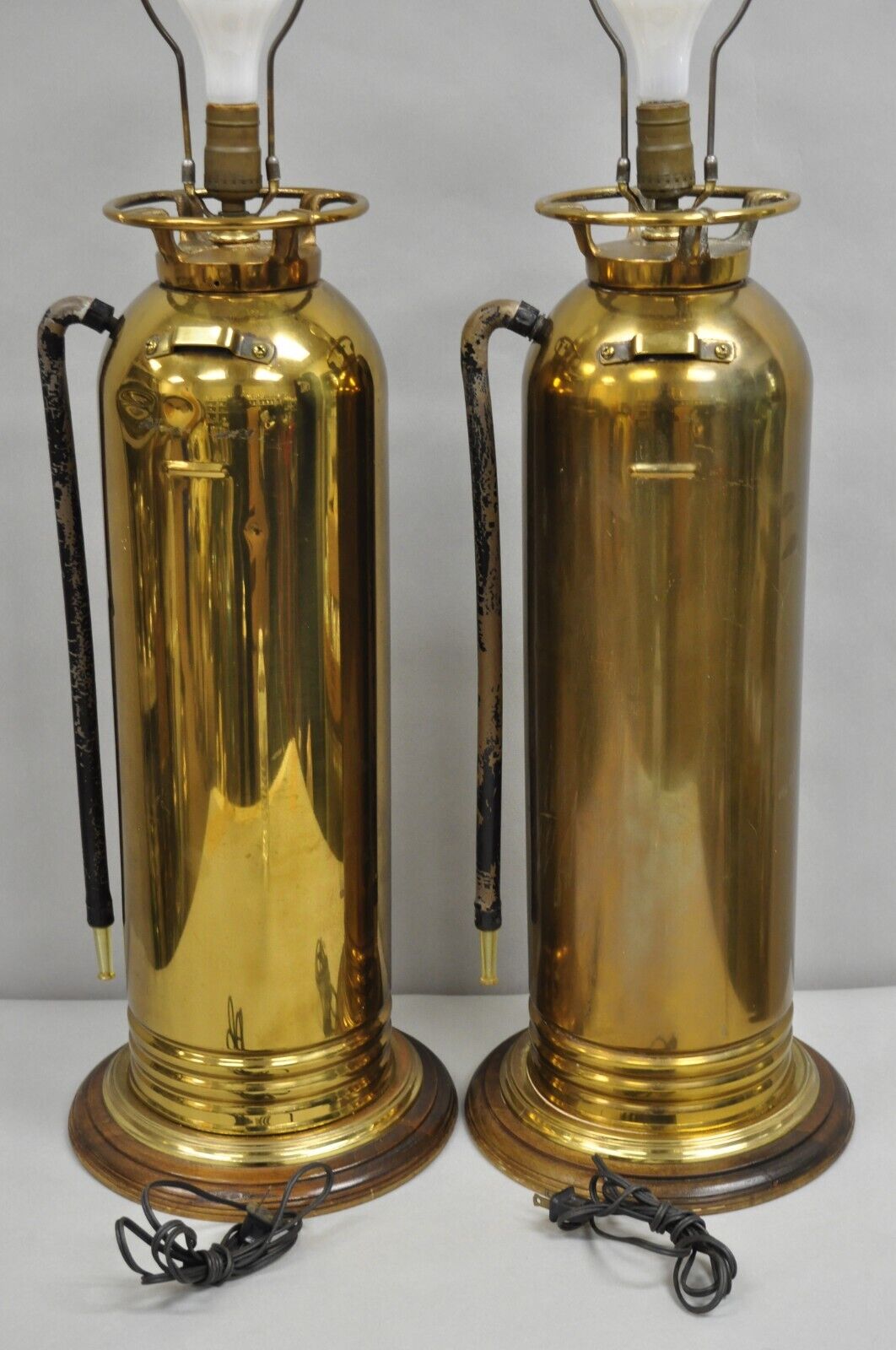 Antique Art Deco Brass Fire Extinguisher Converted Table Lamps - a Pair
