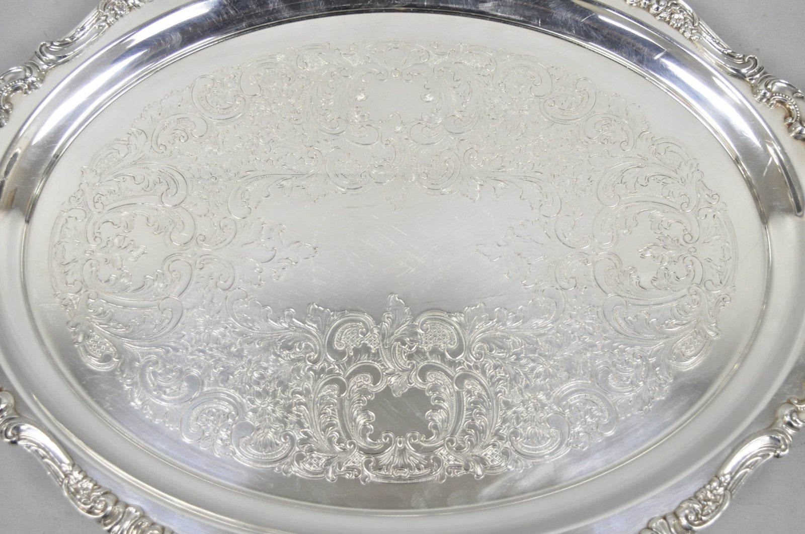 Vintage Baroque by Wallace 293F Victorian Silver Plated Oval Bar Serving Tray