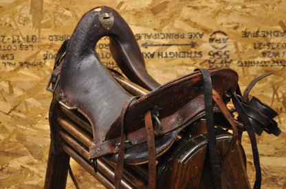 Antique McClellan Brown Leather 12 inch WWI Calvary Horse Saddle, Circa 1900