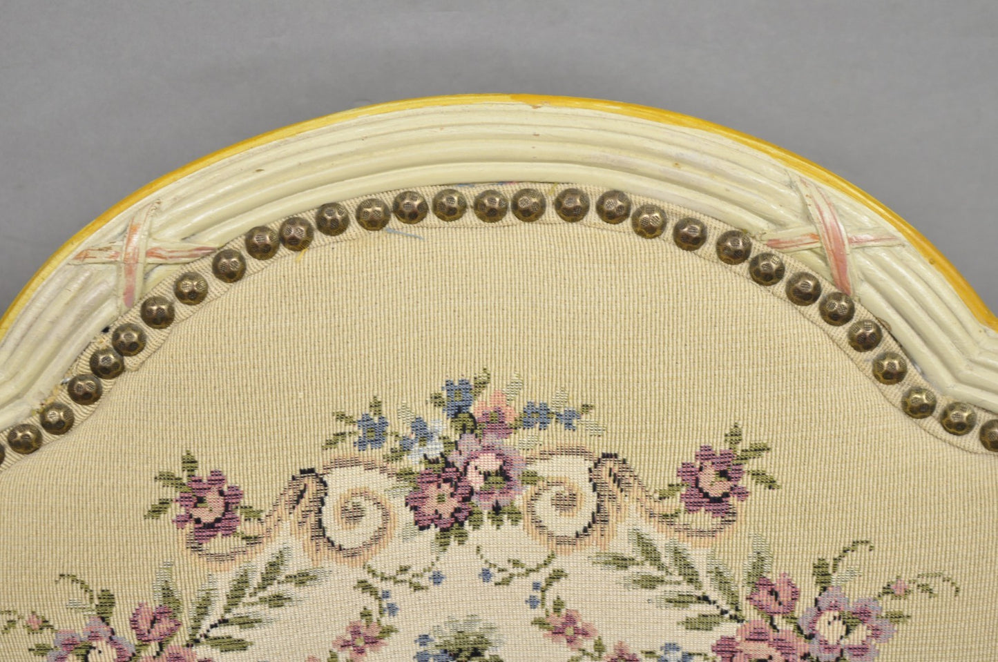 Vintage French Louis XV Style Cream & Pink Painted Boudoir Slipper Chair - Pair