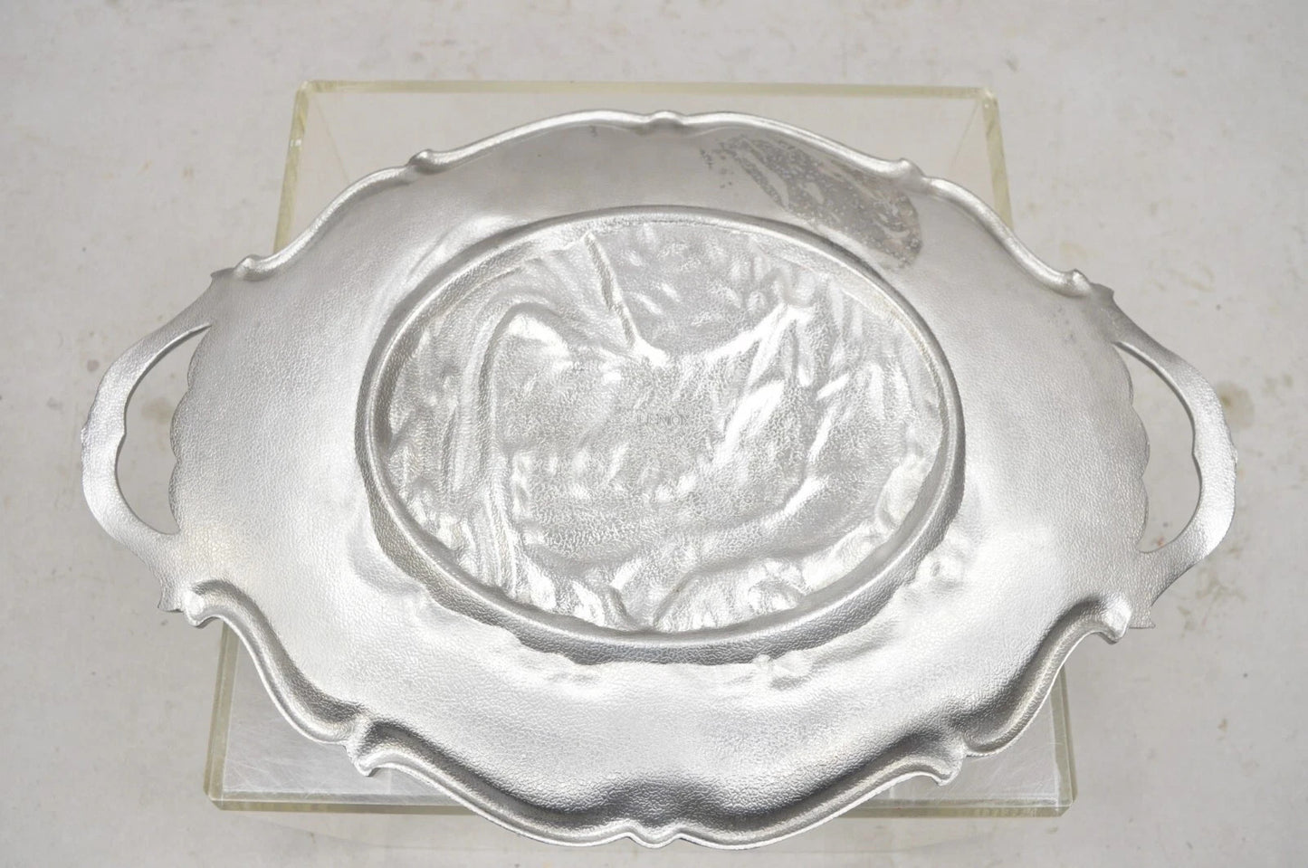 Vintage Lenox Retired Large Rooster Pewter Metal Holiday Serving Platter Tray