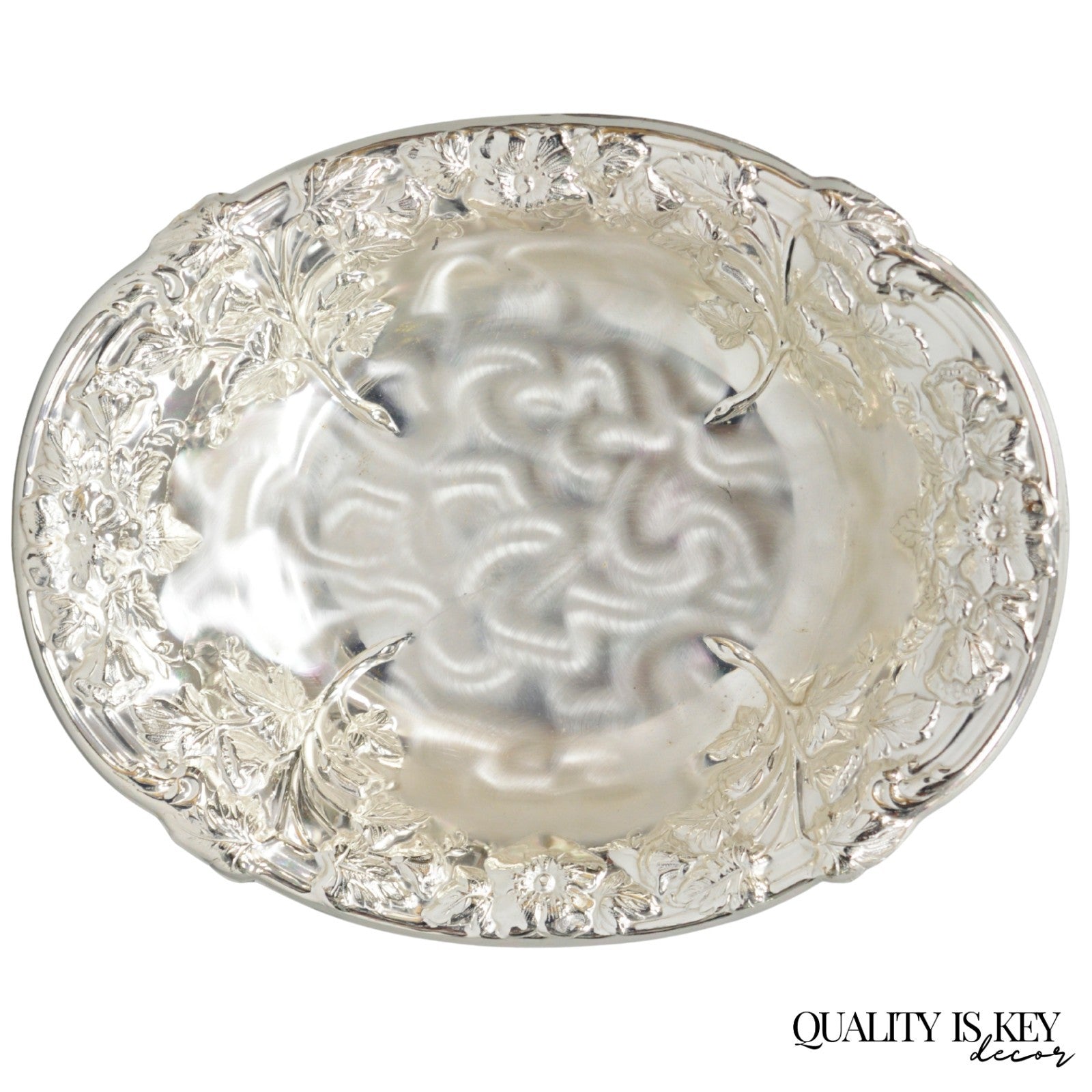 Vintage WMF Germany Ikora Silver Plated Brass Floral Repousse Nut Dish Bowl