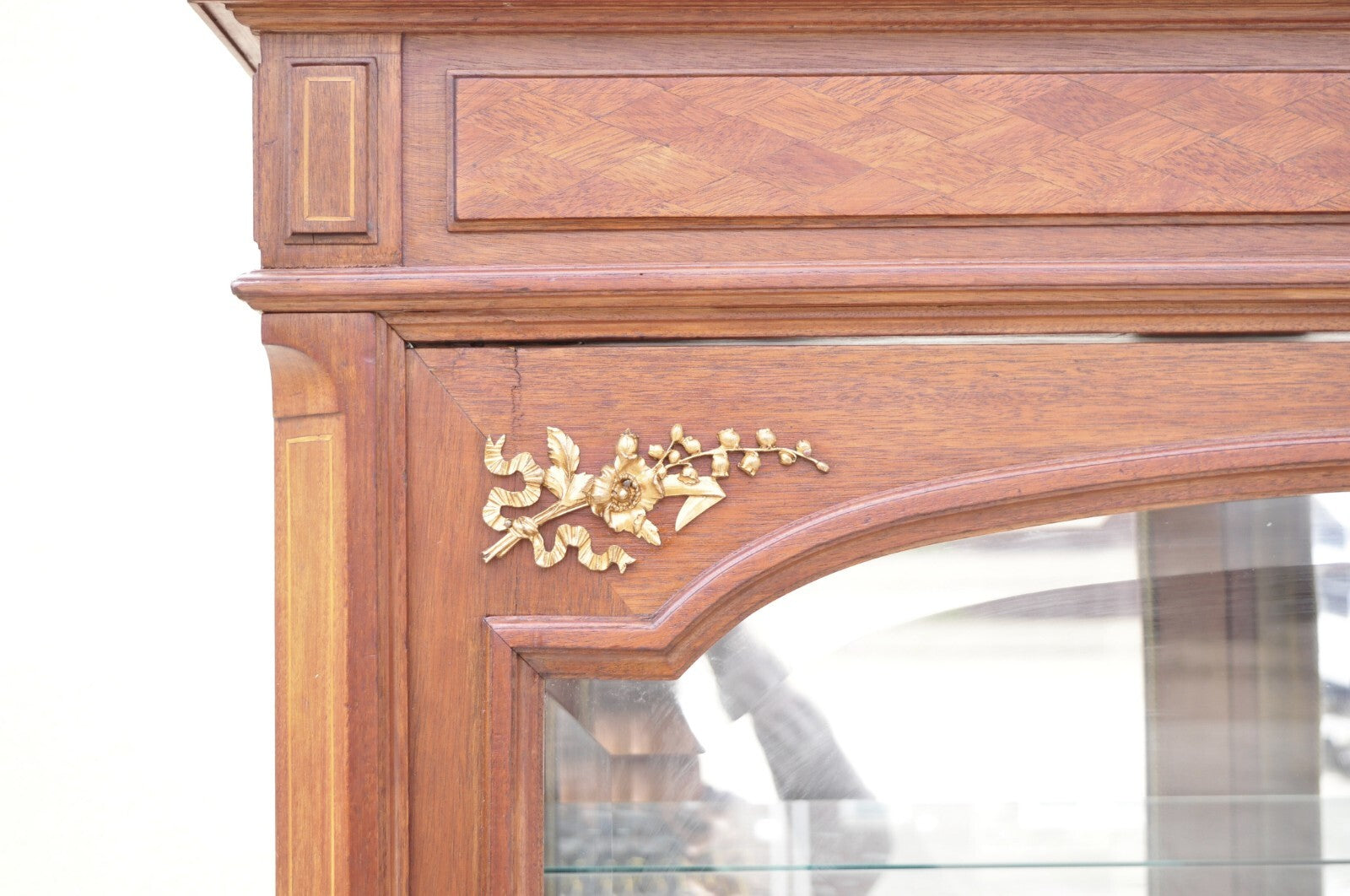 Antique French Louis XVI Style 94" Curio China Display Cabinet Bookcase w Bronze