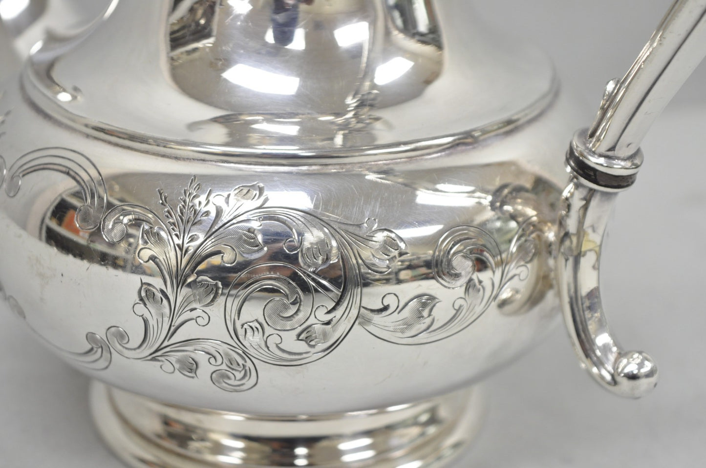 Vintage Victorian Silver Plated Floral Repousse Tea Kettle Teapot w/ Monogram