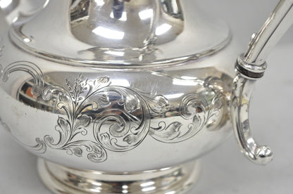 Vintage Victorian Silver Plated Floral Repousse Tea Kettle Teapot w/ Monogram