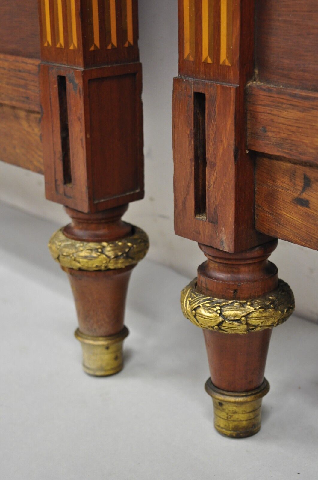 Antique French Louis XVI Style Marquetry Inlay Twin Bed Headboard - a Pair