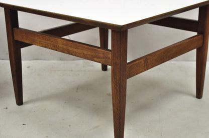 Vintage Mid Century Modern Walnut Base Laminate Top Low Side Tables - a Pair