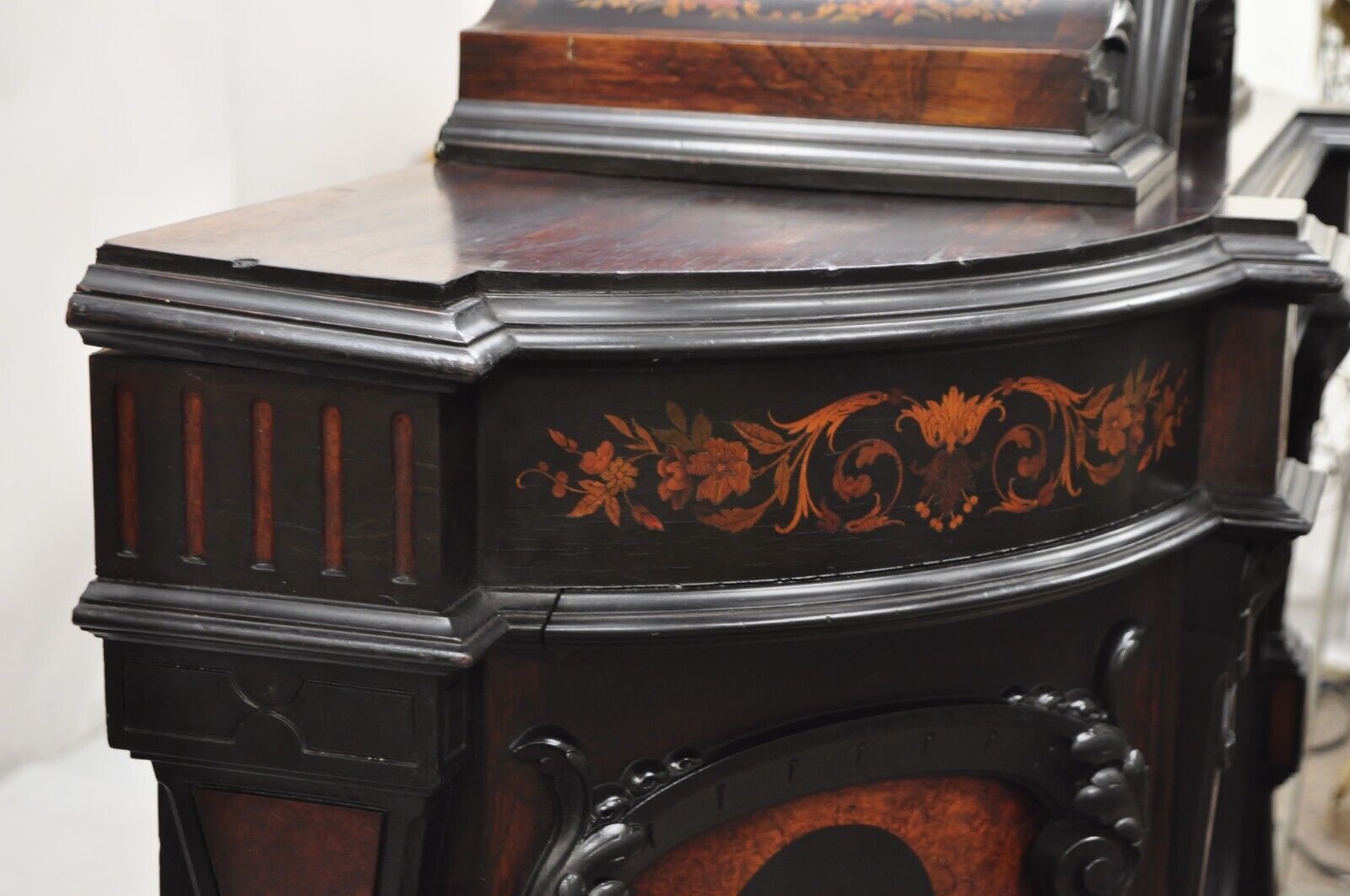 Victorian Ebonized Rosewood Figural Carved Parlor Cabinet attr. Pottier & Stymus