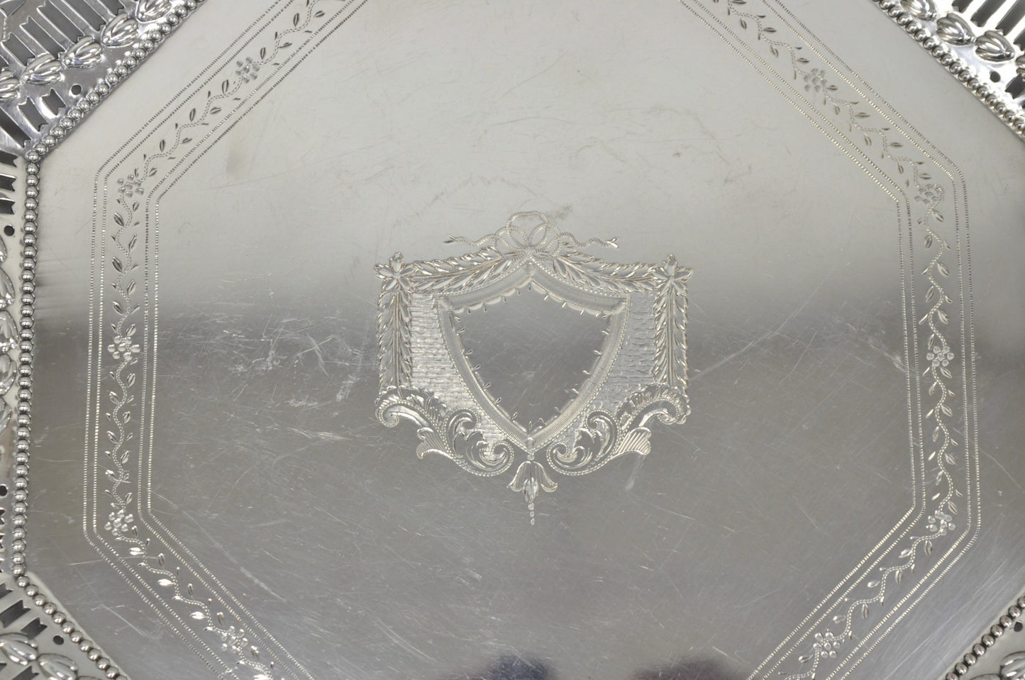 Antique Ellis Barker English Edwardian Silver Plated Octagonal Trinket Dish Tray