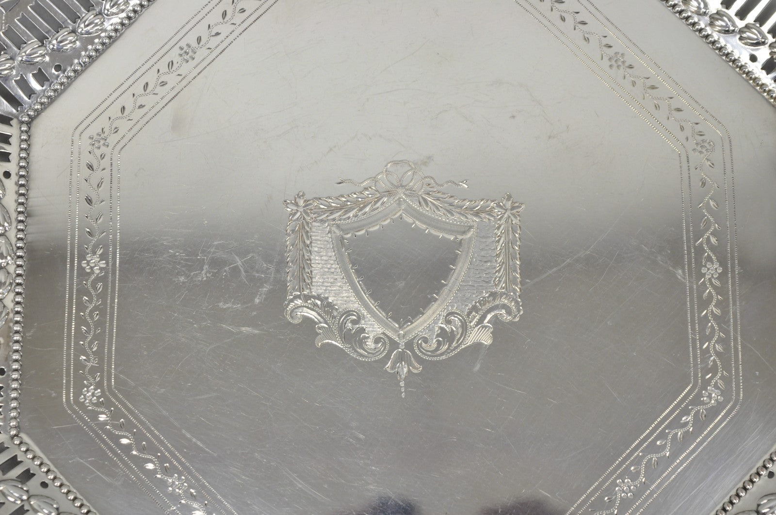 Antique Ellis Barker English Edwardian Silver Plated Octagonal Trinket Dish Tray