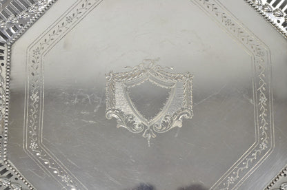 Antique Ellis Barker English Edwardian Silver Plated Octagonal Trinket Dish Tray
