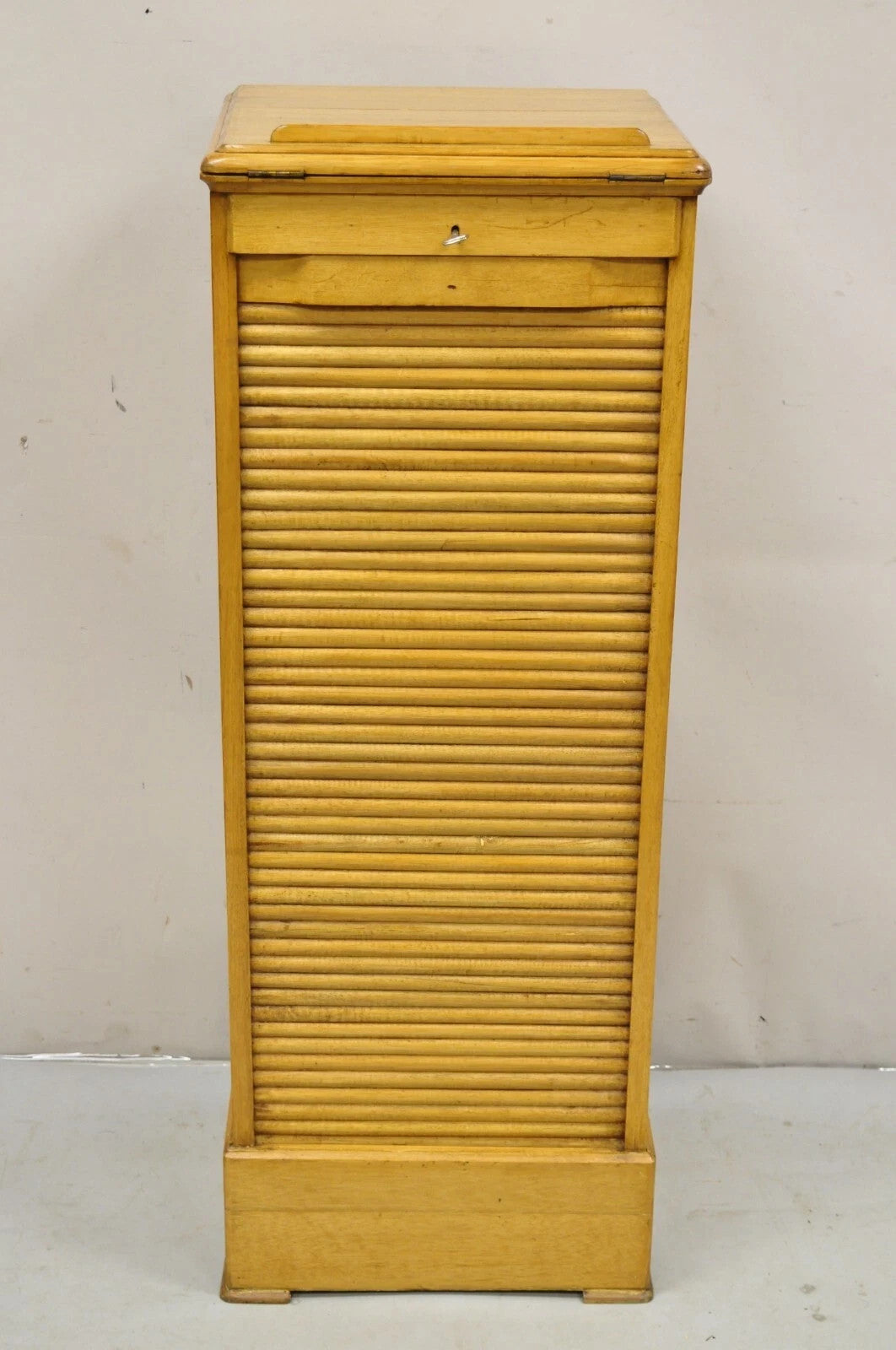 Antique Arts & Crafts Oak & Maple Tambour Shutter Door Lectern Filing Cabinet