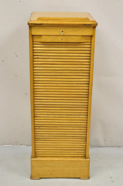 Antique Arts & Crafts Oak & Maple Tambour Shutter Door Lectern Filing Cabinet
